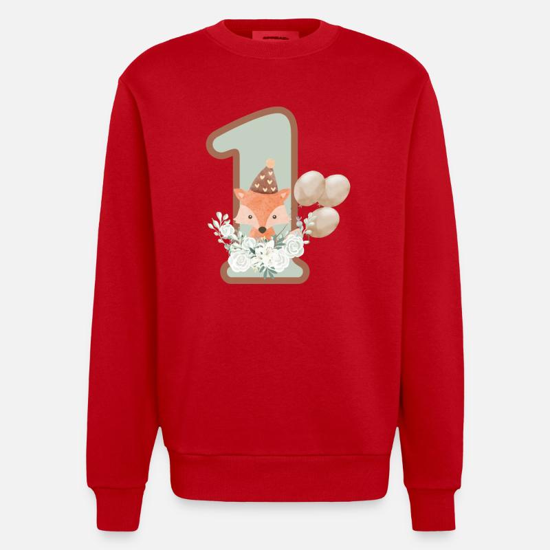 1e anniversaire renard fleurs - Sweat bio épais oversize fabriqué en UE - rouge