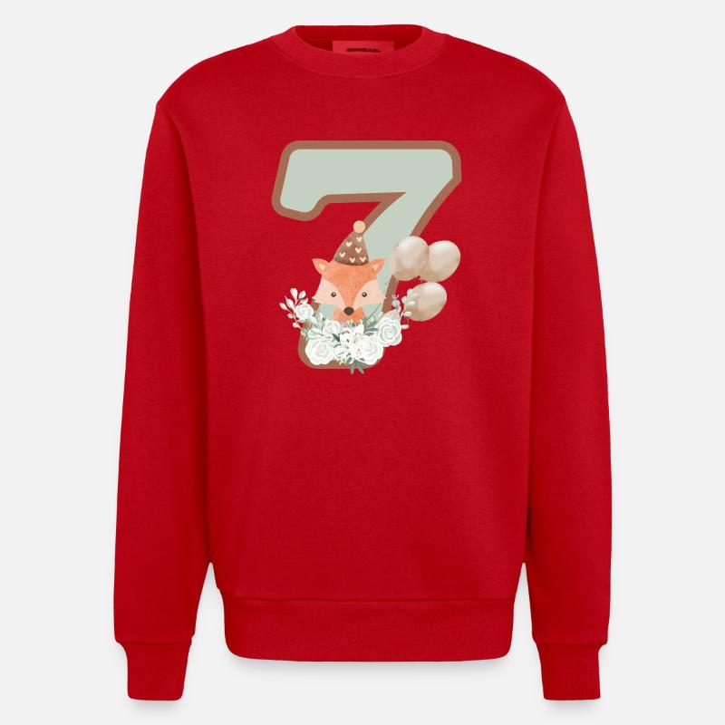 7e anniversaire renard fleurs - Sweat bio épais oversize fabriqué en UE - rouge