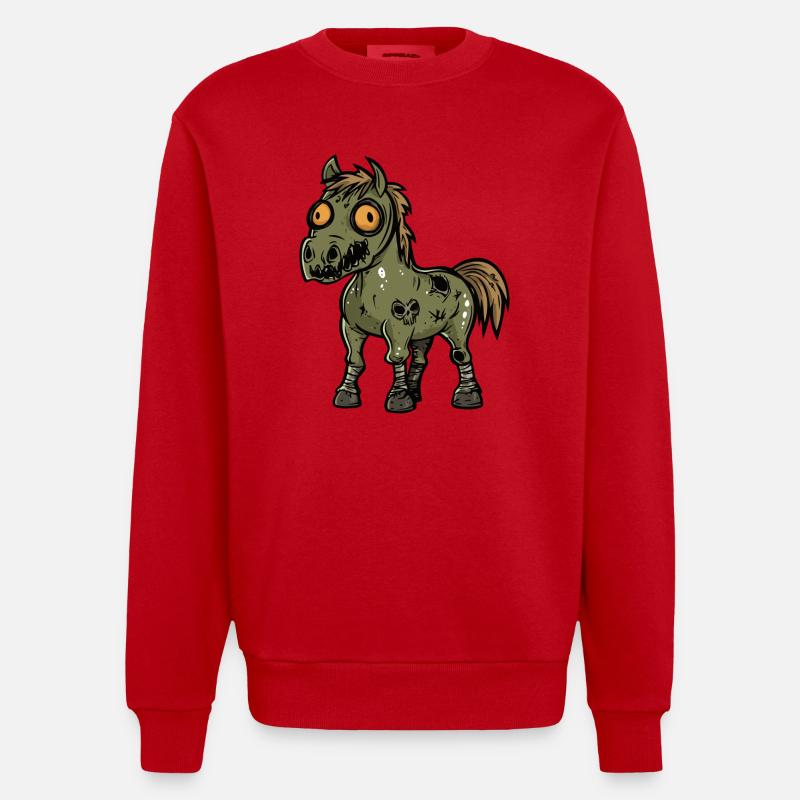 Cheval Halloween Bande dessinée Drôle - Sweat bio épais oversize fabriqué en UE - rouge