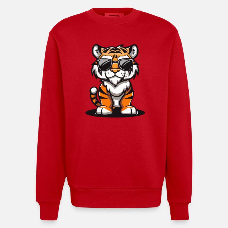 Tigre Bande Dessinée Cool - Sweat bio épais oversize fabriqué en UE - rouge