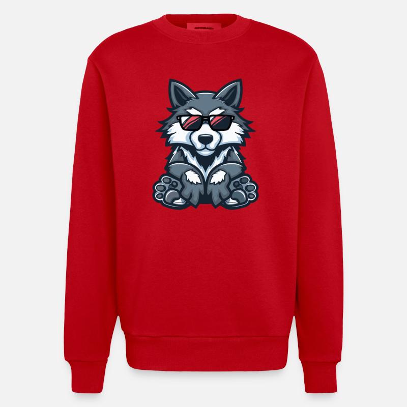 Loup Bande Dessinée Cool - Sweat bio épais oversize fabriqué en UE - rouge