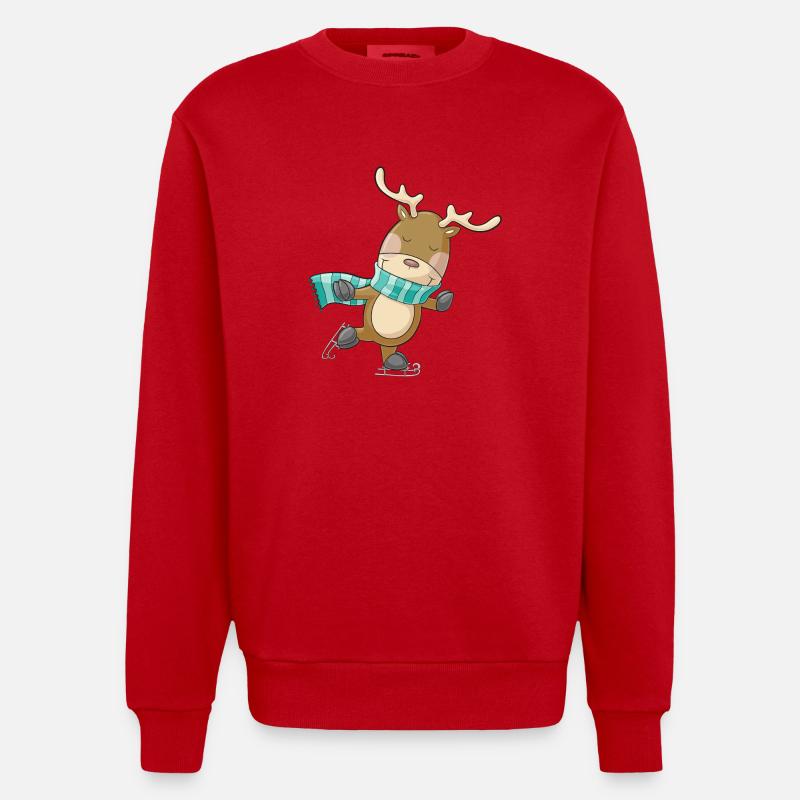 Patinage de rennes comique mignon - Sweat bio épais oversize fabriqué en UE - rouge