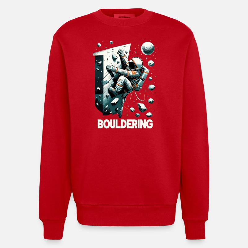 Bouldering Astronaut Spaceman Gift - Heavyweight Oversized Organic Crew Neck Made in EU - red