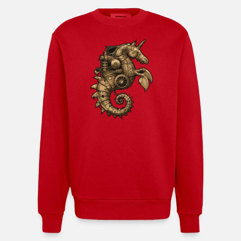 Steampunk Seepferdchen - Heavyweight Oversized Organic Crew Neck Made in EU - Rot
