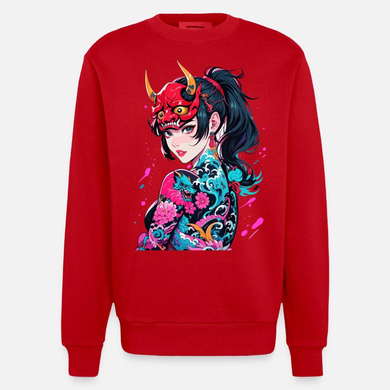 Japanese Demoness - Heavyweight Oversized Organic Crew Neck Made in EU - red