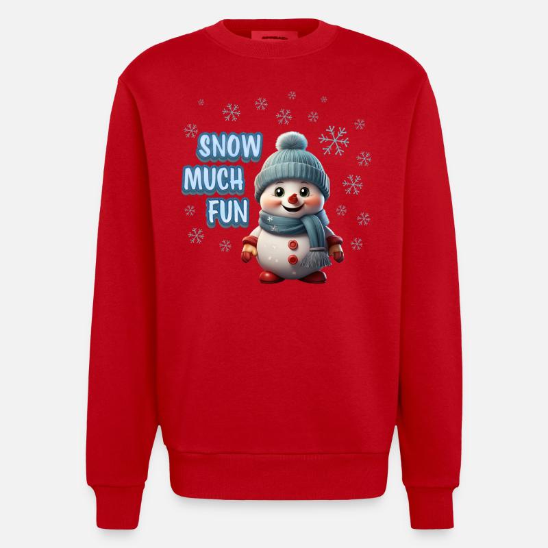 SNOW MUCH FUN - Cute Snowman - Heavyweight Oversized Organic Crew Neck Made in EU - red