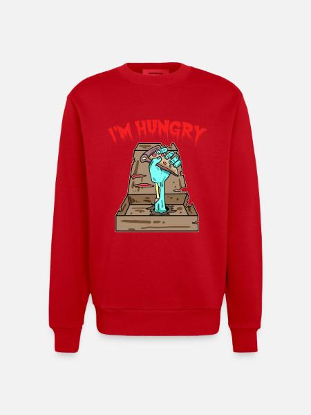 Pizza Zombie j'ai faim - Sweat bio épais oversize fabriqué en UE - rouge