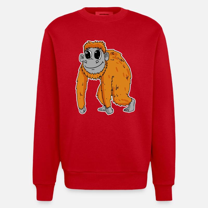Orang Utan Affe - Heavyweight Oversized Organic Crew Neck Made in EU - Rot