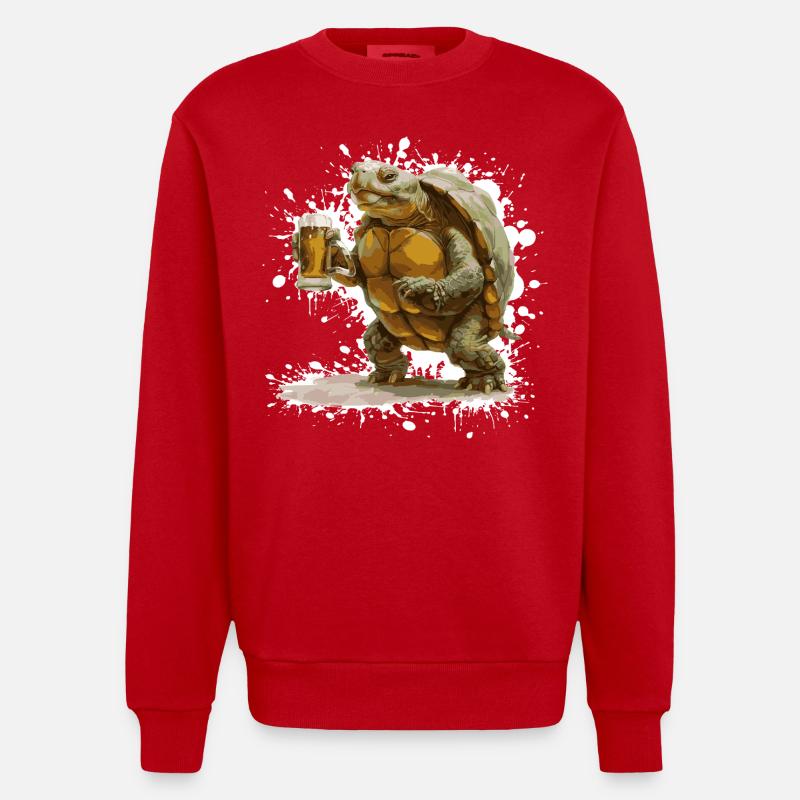 Bière Tortue Drôle - Sweat bio épais oversize fabriqué en UE - rouge