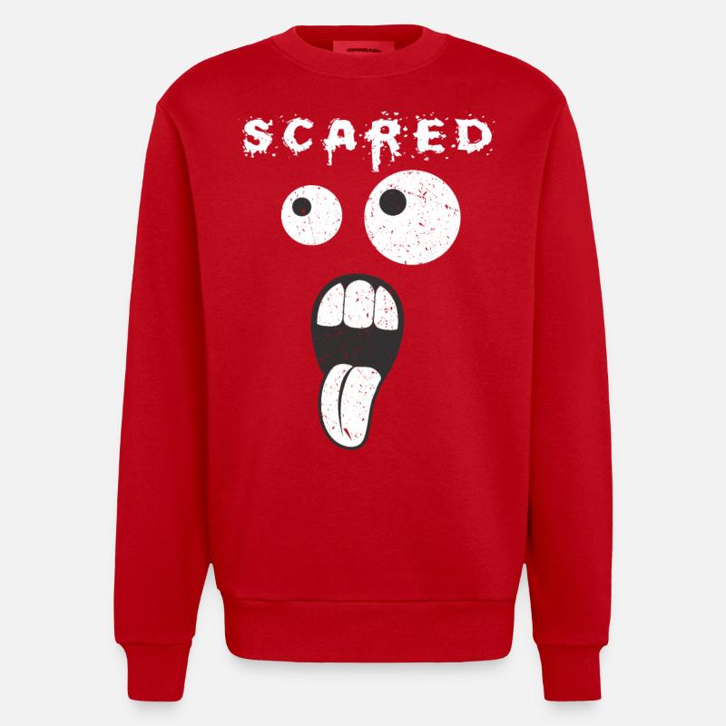 Scared Funny Graphic - Heavyweight Oversized Organic Crew Neck Made in EU - red