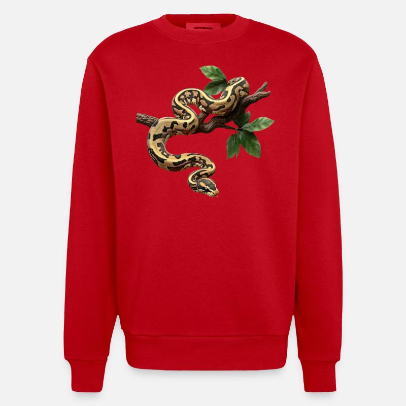 Königspython Schlangen Liebhaber Terrarium Python - Heavyweight Oversized Organic Crew Neck Made in EU - Rot