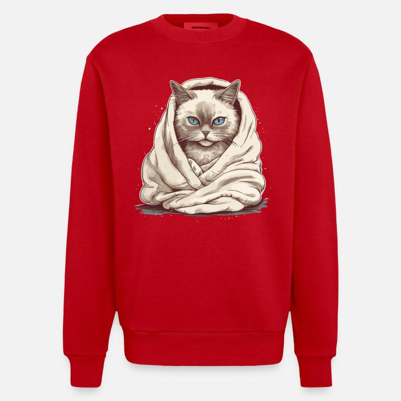 Katze in einer Decke - Heavyweight Oversized Organic Crew Neck Made in EU - Rot