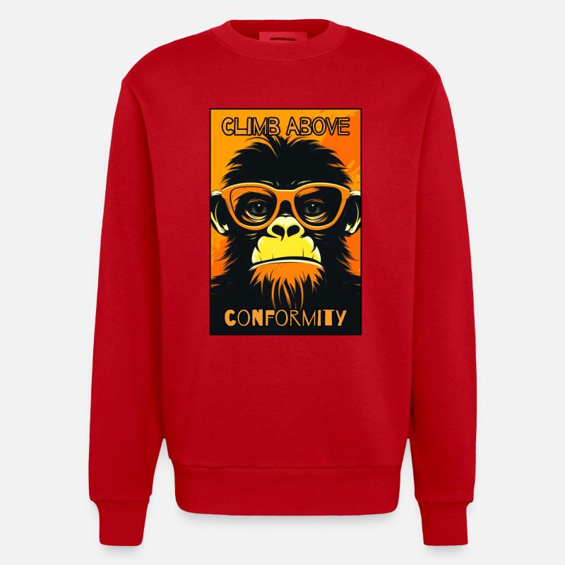 Overcome conformity: shivering monkey - Heavyweight Oversized Organic Crew Neck Made in EU - red