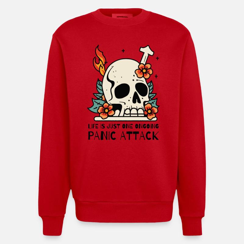 Life is a panic attack - Heavyweight Oversized Organic Crew Neck Made in EU - red