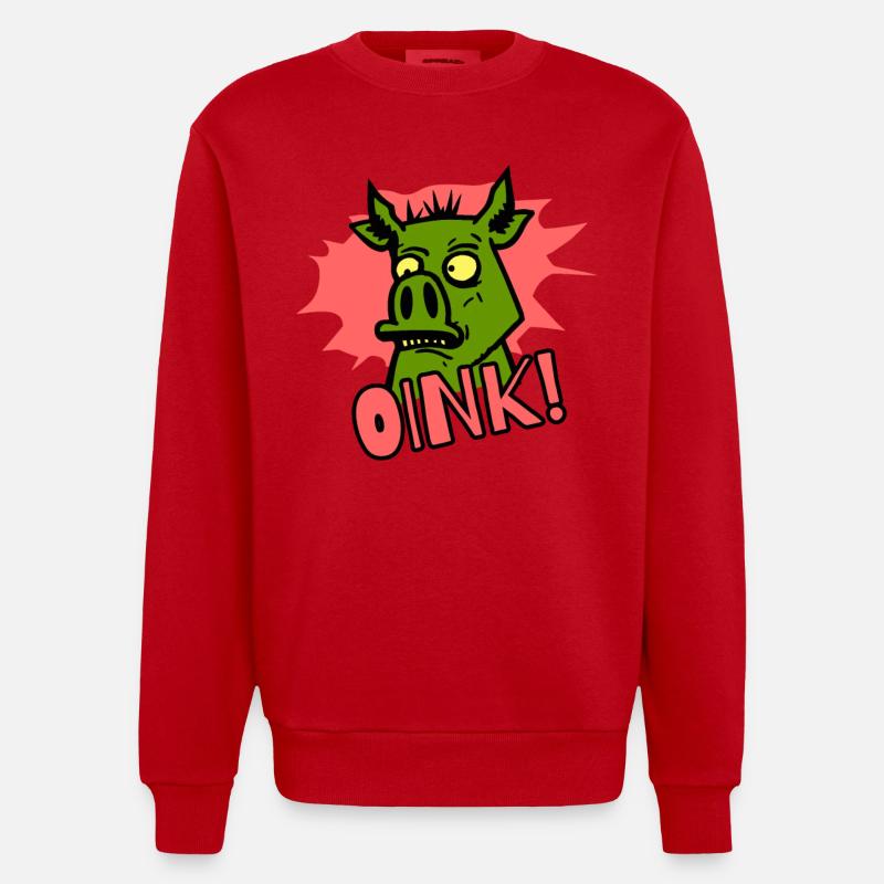 Grogner! Cochon de dessin animé - Sweat bio épais oversize fabriqué en UE - rouge