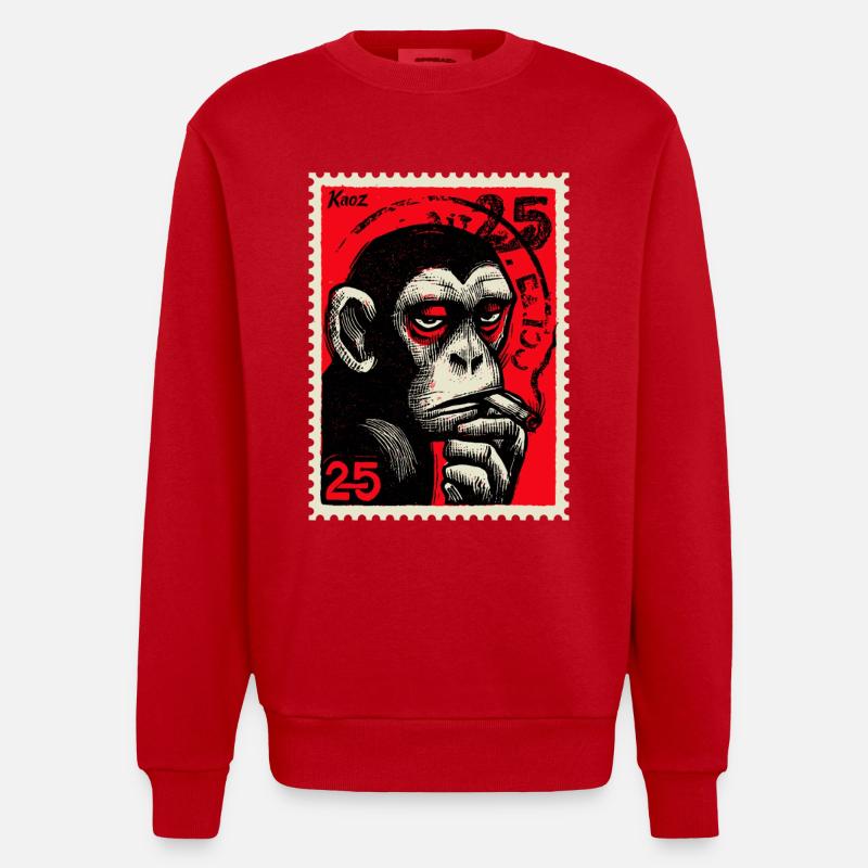 Singe cool sur timbre-poste - Sweat bio épais oversize fabriqué en UE - rouge