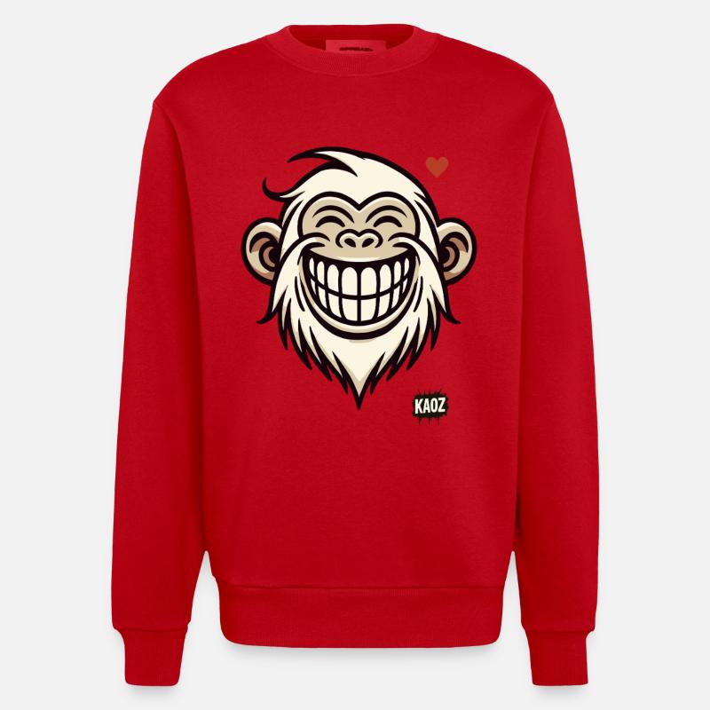 Singe souriant avec cœur - Sweat bio épais oversize fabriqué en UE - rouge