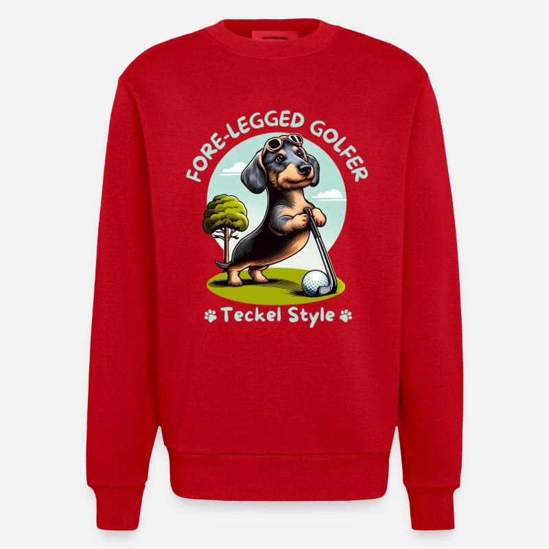 Dackelliebhaber Geschenkidee. Dackel Golfer - Heavyweight Oversized Organic Crew Neck Made in EU - Rot