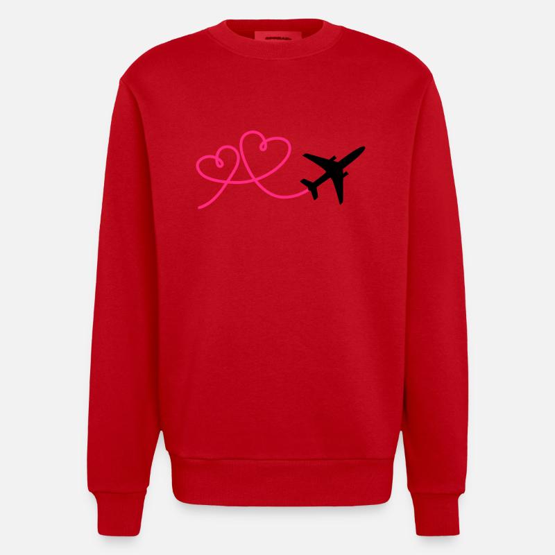 Flugzeug Flieger mit Herz - Heavyweight Oversized Organic Crew Neck Made in EU - Rot