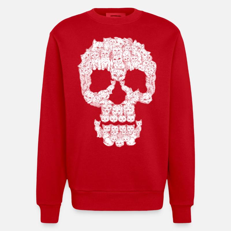 Crâne de chat Graphique - Sweat bio épais oversize fabriqué en UE - rouge
