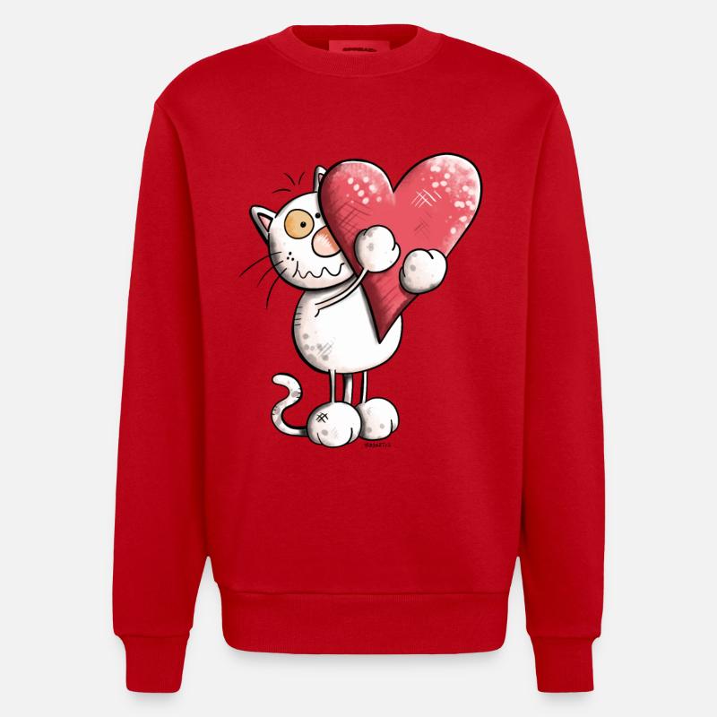 Katze mit Herz - Heavyweight Oversized Organic Crew Neck Made in EU - Rot