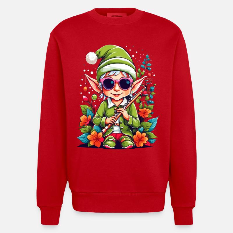 Elfe avec flûte - Sweat bio épais oversize fabriqué en UE - rouge
