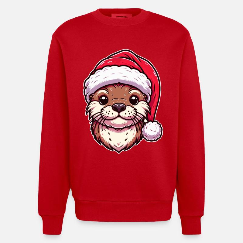Christmas Otter Magic - Festive Design - Heavyweight Oversized Organic Crew Neck Made in EU - red