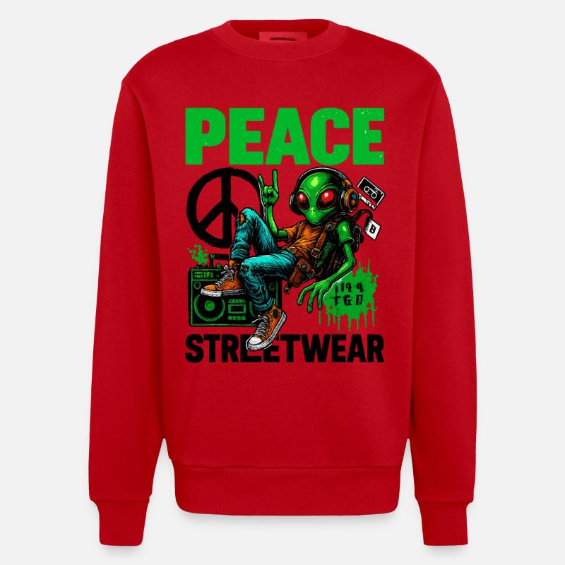 Extraterrestre avec Boombox de paix - Sweat bio épais oversize fabriqué en UE - rouge
