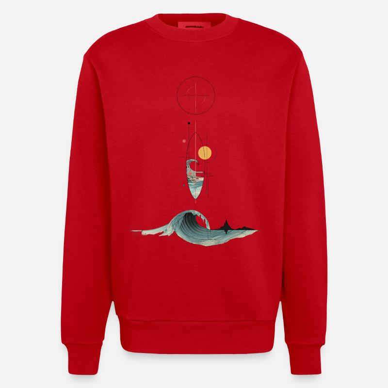 Abstrakte Welle – Geometrische Surfkunst - Heavyweight Oversized Organic Crew Neck Made in EU - Rot