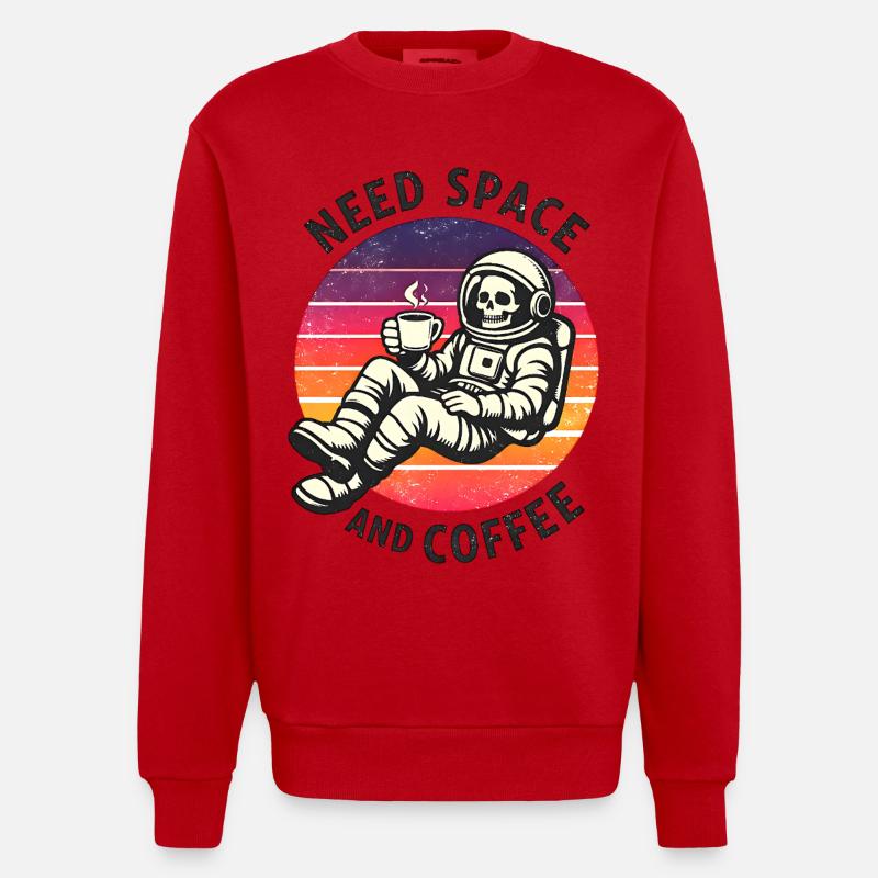 Astronaute squelette spatial et café - Sweat bio épais oversize fabriqué en UE - rouge