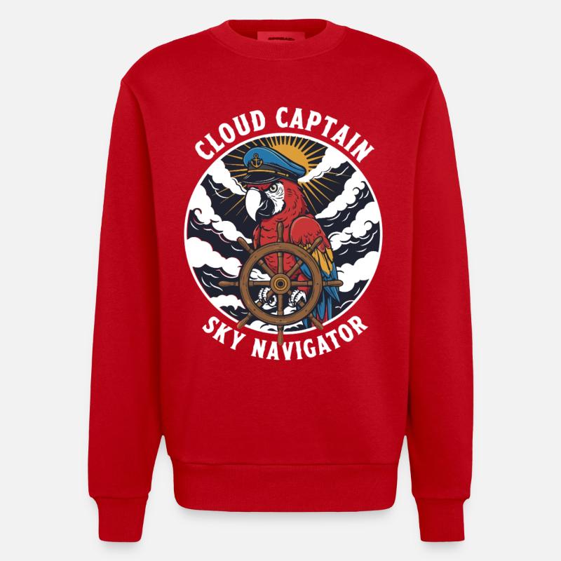 Perroquet Capitaine Cloud Sky Navigator - Sweat bio épais oversize fabriqué en UE - rouge