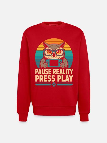 Pause Reality Press Play Gamer Eule - Heavyweight Oversized Organic Crew Neck Made in EU - Rot