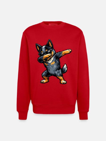 Dabbing Australian Cattle Dog - Heavyweight Oversized Organic Crew Neck Made in EU - red