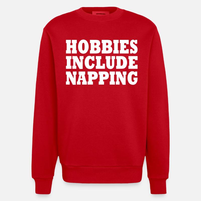 Hobbies include napping - Heavyweight Oversized Organic Crew Neck Made in EU - Rot