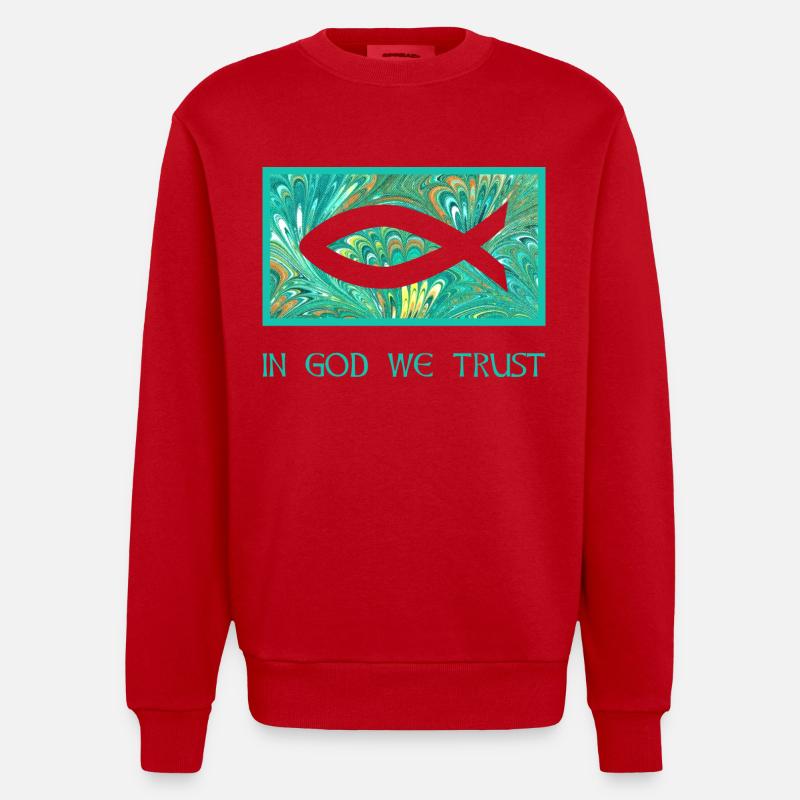 fisch ichthys e 71 - Heavyweight Oversized Organic Crew Neck Made in EU - red
