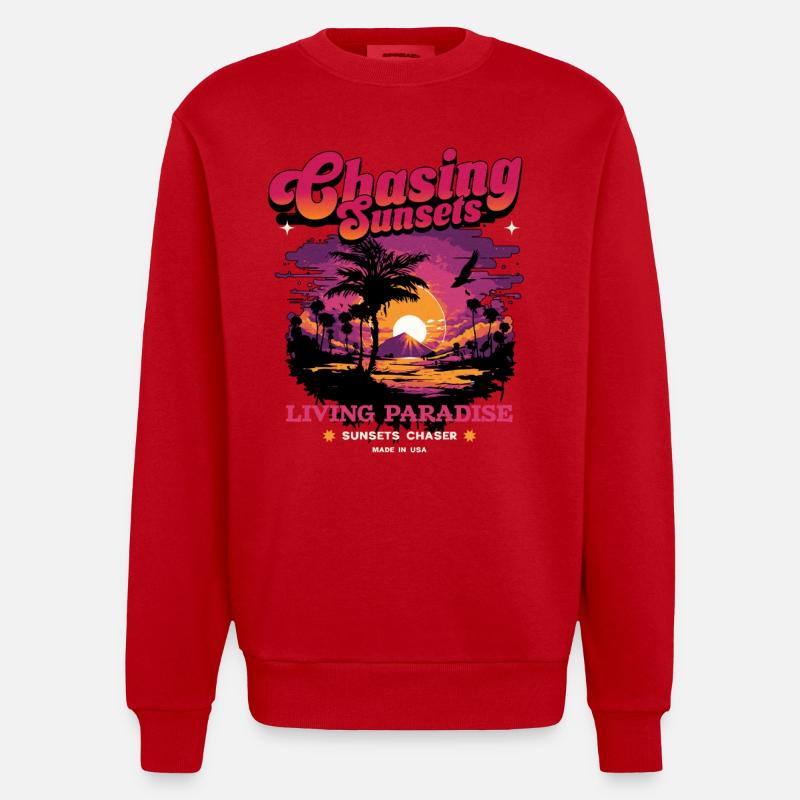 Sunset Paradise Déclaration Rétro - Sweat bio épais oversize fabriqué en UE - rouge
