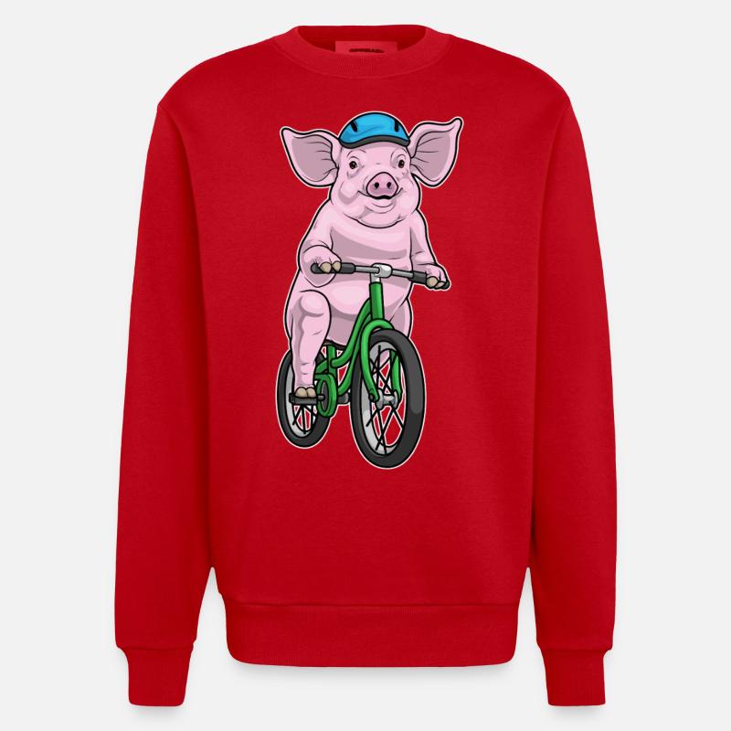 Pig Bicycle - Heavyweight Oversized Organic Crew Neck Made in EU - red