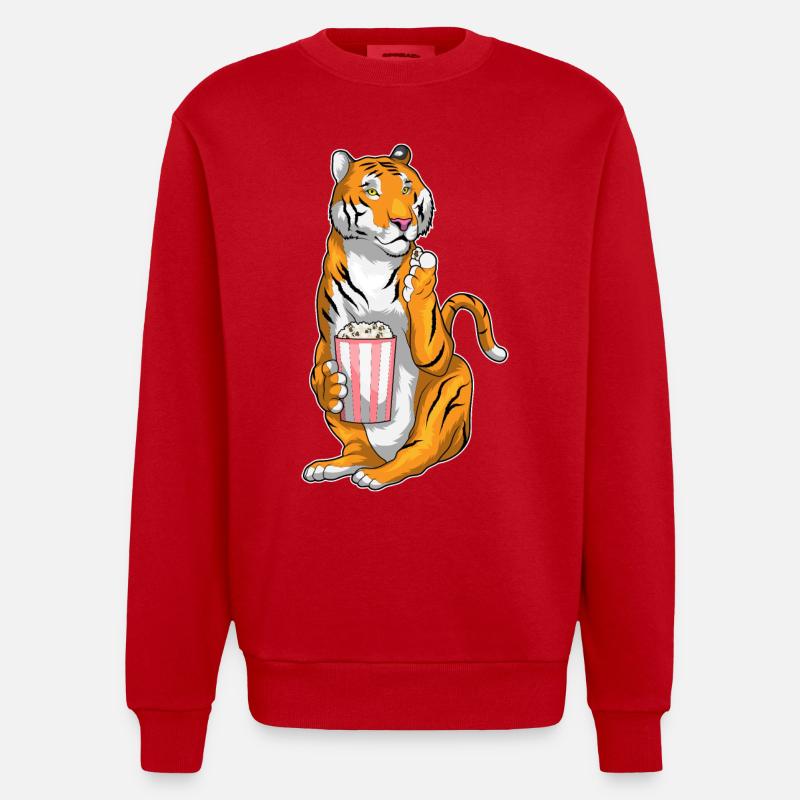 Tiger Popcorn - Heavyweight Oversized Organic Crew Neck Made in EU - Rot