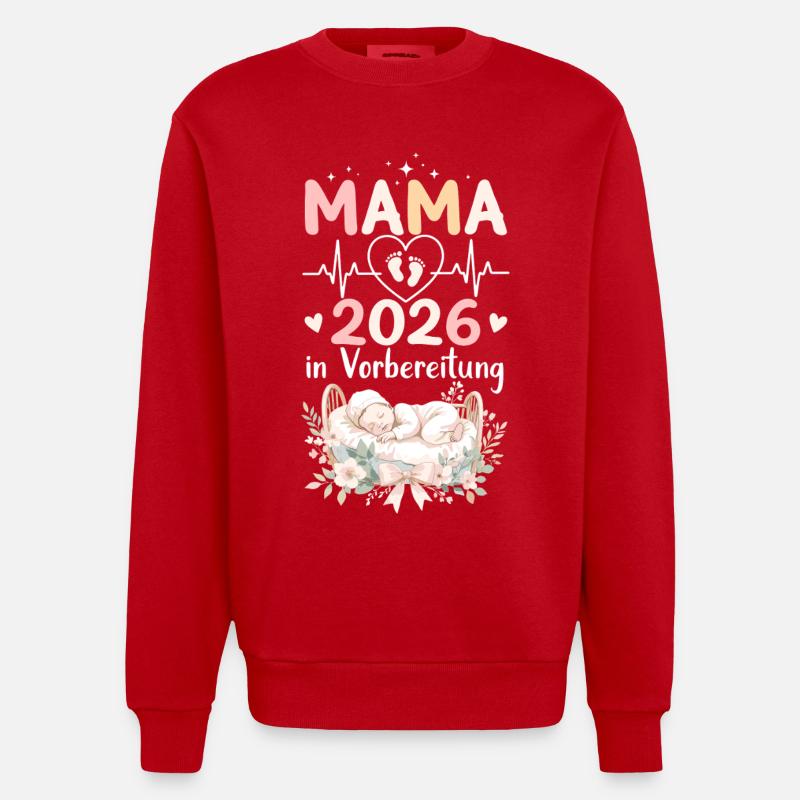Maman Grossesse 2026 - Sweat bio épais oversize fabriqué en UE - rouge