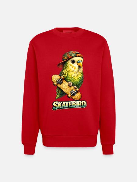 Skatebird – Tropical Parrot with Skateboard & Ca - Heavyweight Oversized Organic Crew Neck Made in EU - red
