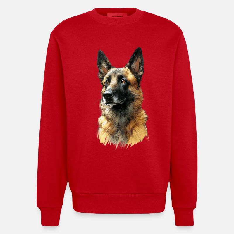 Schäferhund Porträt Illustration - Heavyweight Oversized Organic Crew Neck Made in EU - Rot
