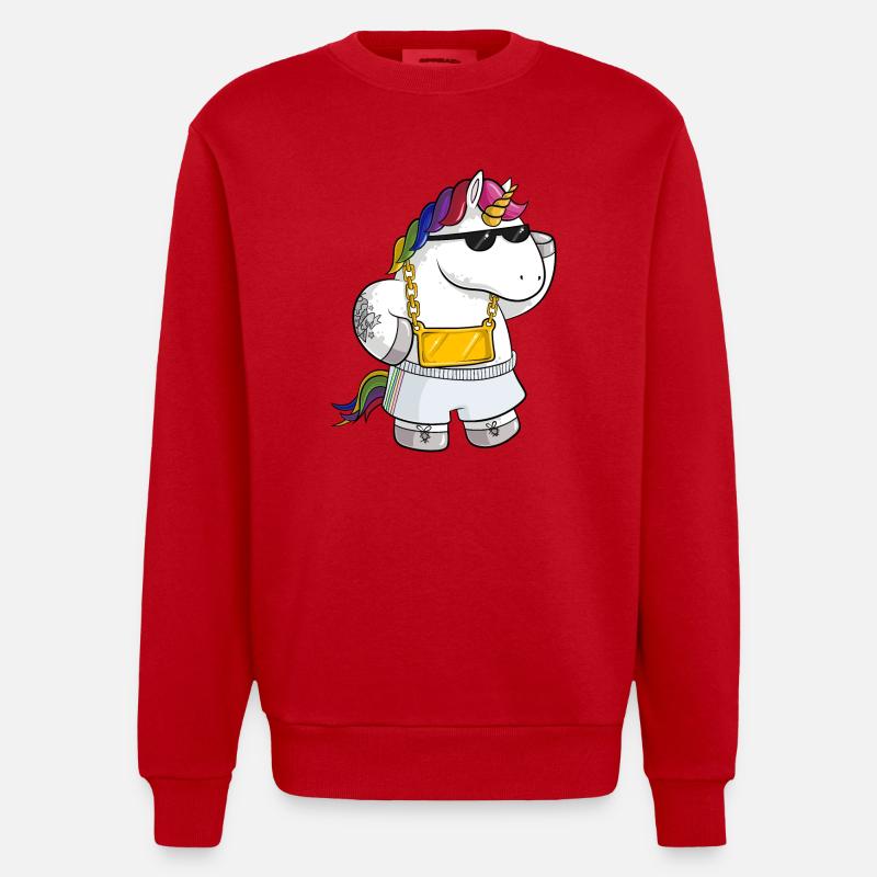 Unique Comic Einhorn - Heavyweight Oversized Organic Crew Neck Made in EU - Rot