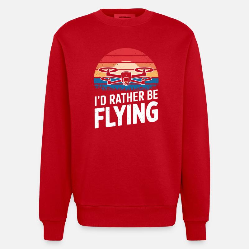 Dronen Pilot Quadrocopter Drone - Heavyweight Oversized Organic Crew Neck Made in EU - Rot