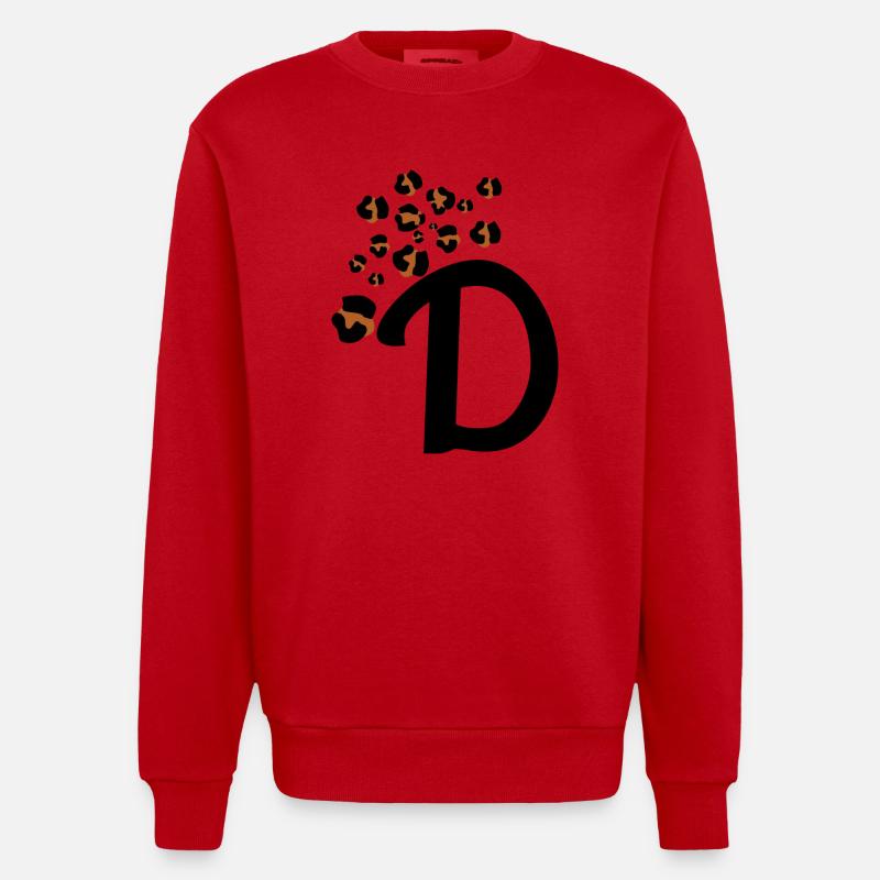 Leopard pattern letter d - Heavyweight Oversized Organic Crew Neck Made in EU - red