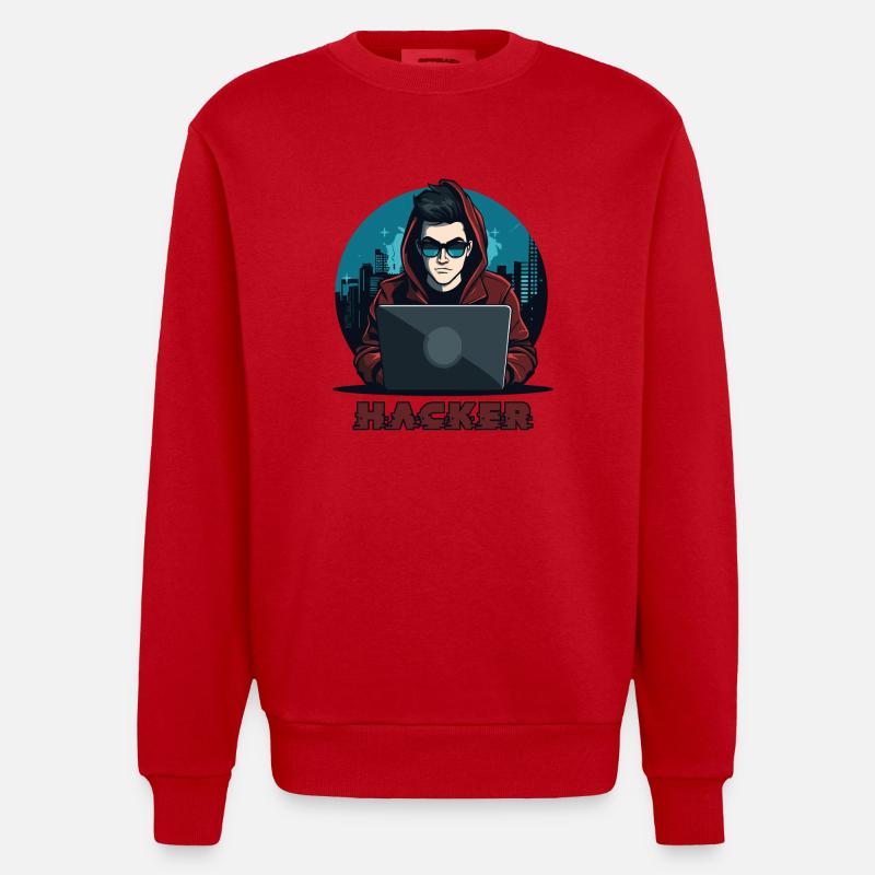 Hacker Sunglasses Hacker Anonymous Hacker - Heavyweight Oversized Organic Crew Neck Made in EU - red