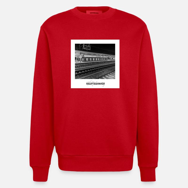 Wolfsburg Hauptbahnhof - Heavyweight Oversized Organic Crew Neck Made in EU - Rot