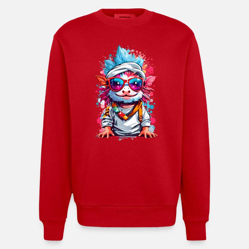 Cool Axolotl - Heavyweight Oversized Organic Crew Neck Made in EU - red