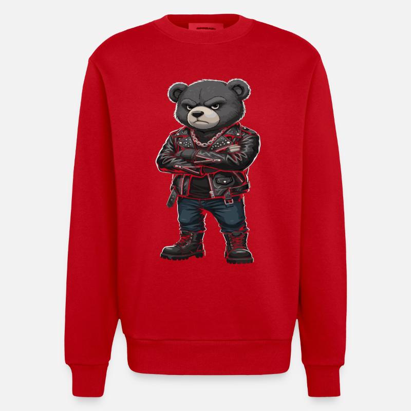 Rocker Bear, veste en cuir Biker - Sweat bio épais oversize fabriqué en UE - rouge