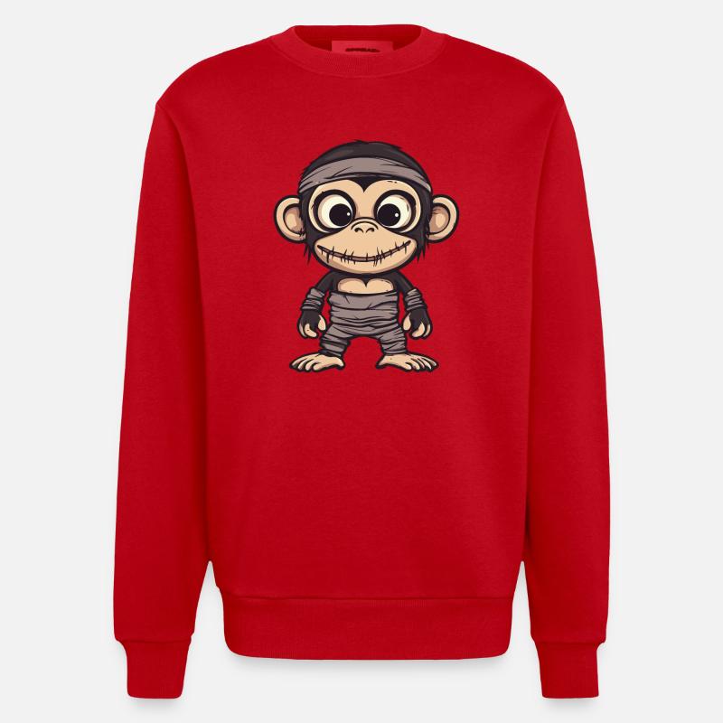 Monkey Halloween Comic Funny - Heavyweight Oversized Organic Crew Neck Made in EU - red