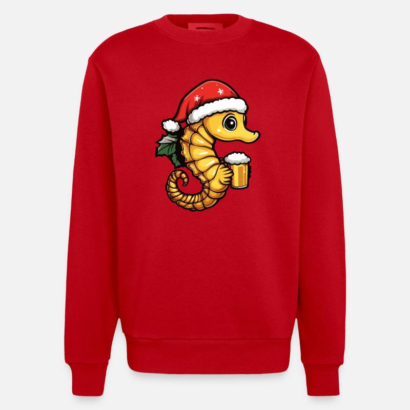 Bière Hippocampe Noël - Sweat bio épais oversize fabriqué en UE - rouge